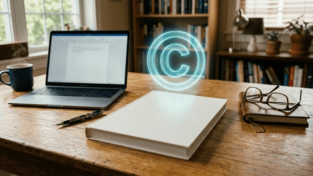 Book manuscript with copyright protection concept