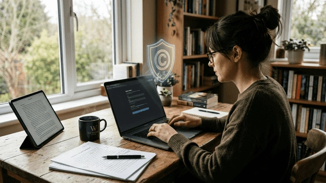 Writer securing digital copyright for manuscript
