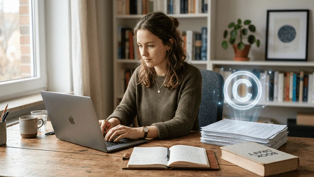 Author working on copyrighted book draft