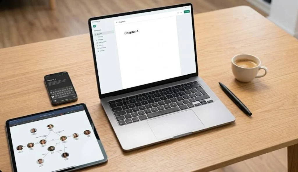 free book writing tools on laptop and tablet